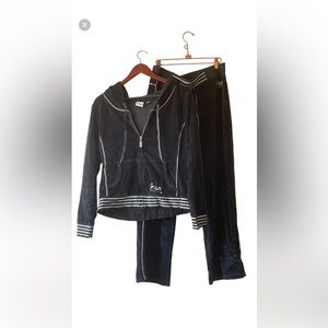 Velour  Fila track suit size xlarge Black with silver piping